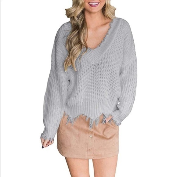 NEW (XL) On/Off-the-Shoulder Destroyed Hem Sweater - Picture 2 of 3